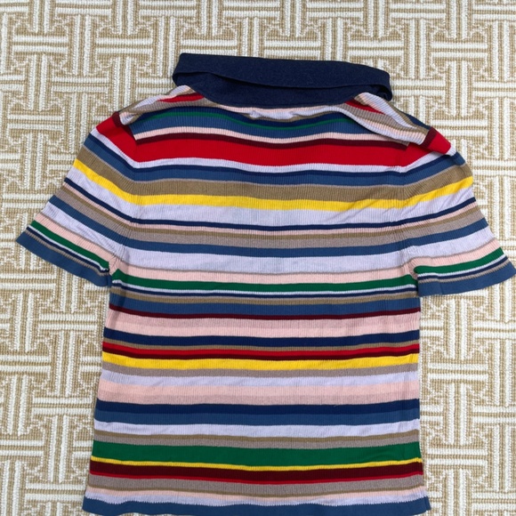 Alice + Olivia Martha Striped Ruffle-Trim Polo Shirt. Size M/L - Picture 6 of 6